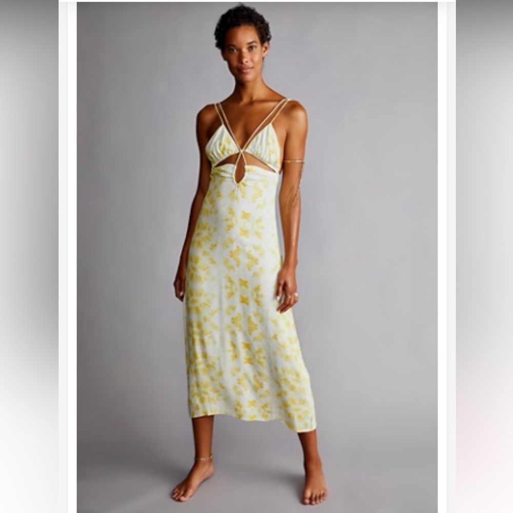 Free People Third Form Women's Yellow/White Ring Out Slip Dress Size 4‎